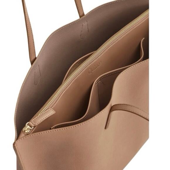 NWOT Quince Italian Leather Triple Compartment Shopper Tote Cappuccino Brown - Picture 3 of 12